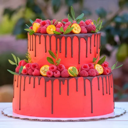 Red Coloured Chocolate 2 Tier Cake
